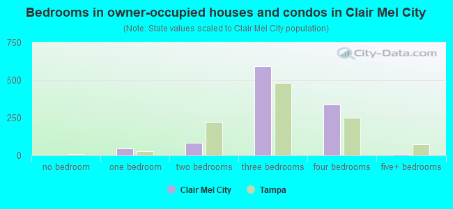 Bedrooms in owner-occupied houses and condos in Clair Mel City