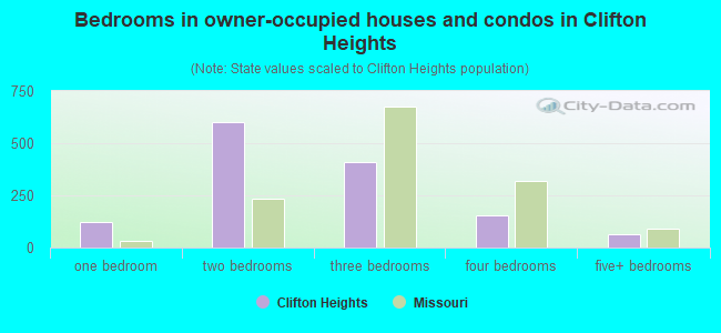 Bedrooms in owner-occupied houses and condos in Clifton Heights