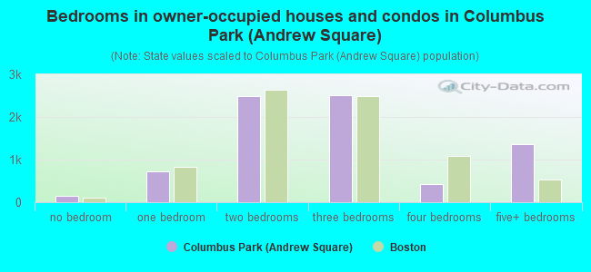 Bedrooms in owner-occupied houses and condos in Columbus Park (Andrew Square)