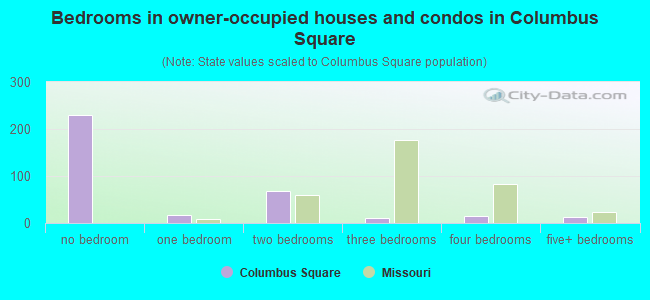 Bedrooms in owner-occupied houses and condos in Columbus Square