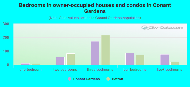 Bedrooms in owner-occupied houses and condos in Conant Gardens