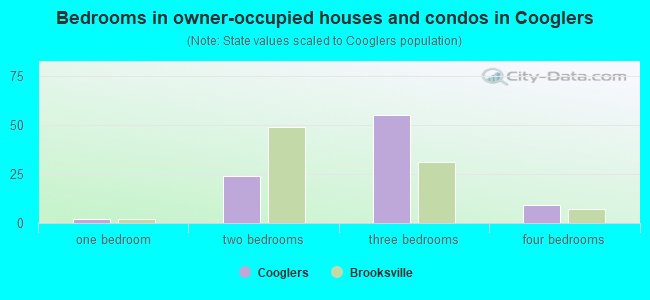 Bedrooms in owner-occupied houses and condos in Cooglers