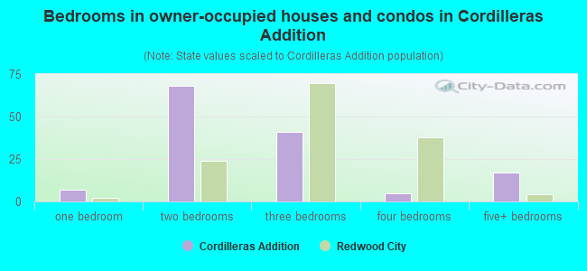 Bedrooms in owner-occupied houses and condos in Cordilleras Addition