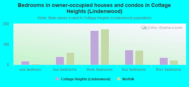 Bedrooms in owner-occupied houses and condos in Cottage Heights (Lindenwood)