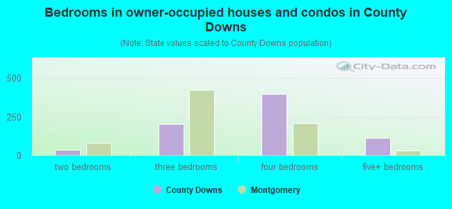 Bedrooms in owner-occupied houses and condos in County Downs
