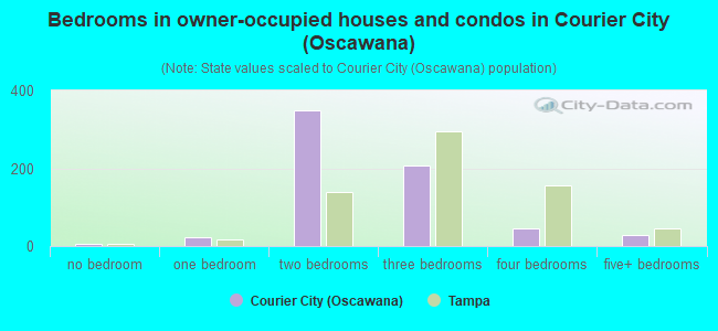 Bedrooms in owner-occupied houses and condos in Courier City (Oscawana)