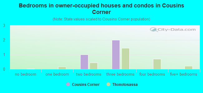 Bedrooms in owner-occupied houses and condos in Cousins Corner