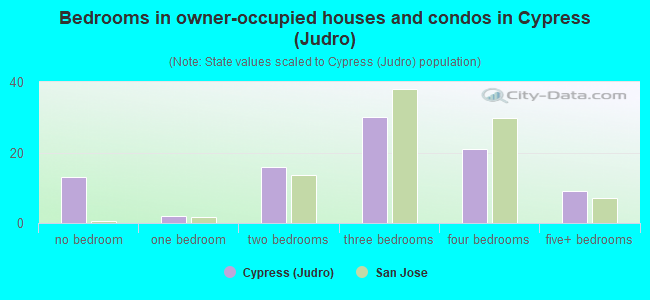 Bedrooms in owner-occupied houses and condos in Cypress (Judro)