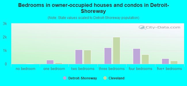 Bedrooms in owner-occupied houses and condos in Detroit-Shoreway