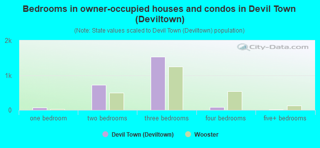 Bedrooms in owner-occupied houses and condos in Devil Town (Deviltown)