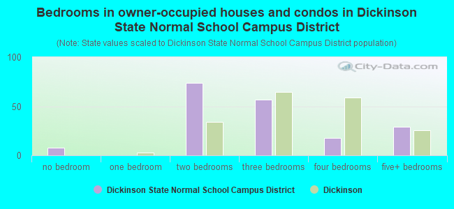 Bedrooms in owner-occupied houses and condos in Dickinson State Normal School Campus District