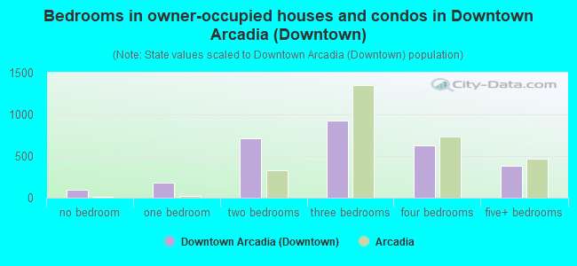 Bedrooms in owner-occupied houses and condos in Downtown Arcadia (Downtown)