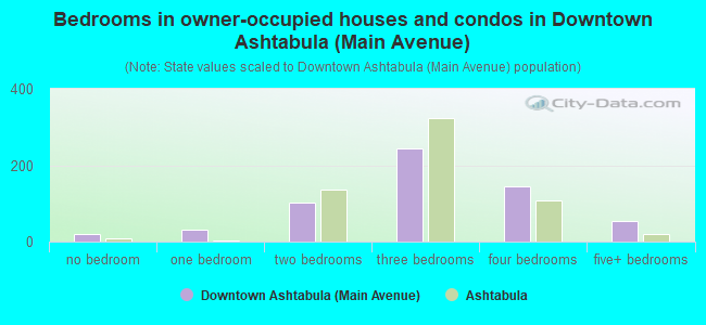 Bedrooms in owner-occupied houses and condos in Downtown Ashtabula (Main Avenue)