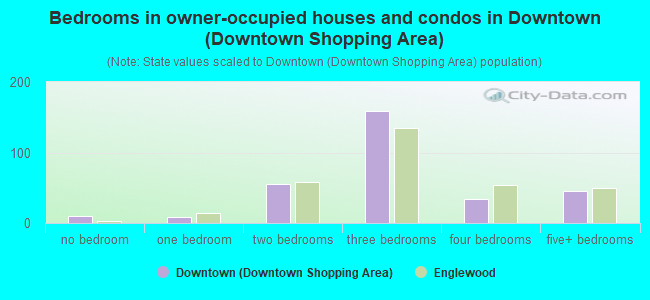 Bedrooms in owner-occupied houses and condos in Downtown (Downtown Shopping Area)