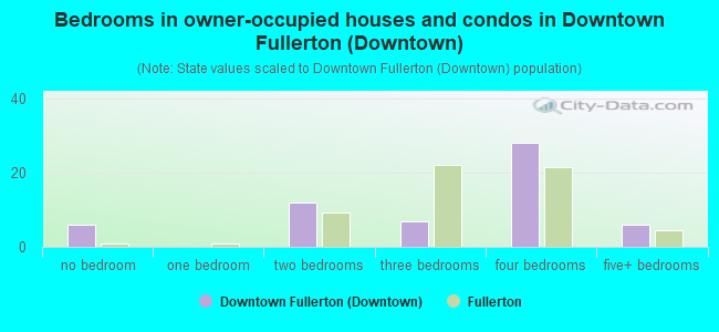 Bedrooms in owner-occupied houses and condos in Downtown Fullerton (Downtown)