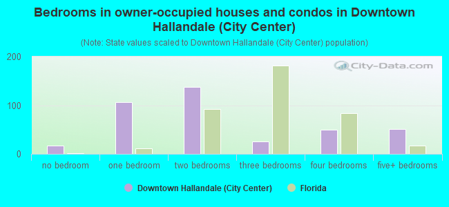 Bedrooms in owner-occupied houses and condos in Downtown Hallandale (City Center)