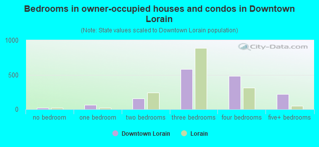 Bedrooms in owner-occupied houses and condos in Downtown Lorain
