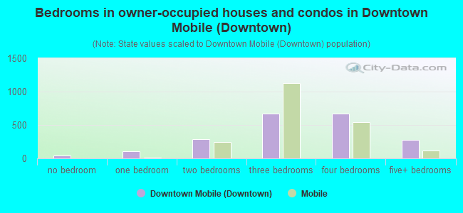 Bedrooms in owner-occupied houses and condos in Downtown Mobile (Downtown)