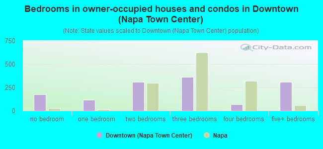 Bedrooms in owner-occupied houses and condos in Downtown (Napa Town Center)