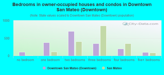 Bedrooms in owner-occupied houses and condos in Downtown San Mateo (Downtown)