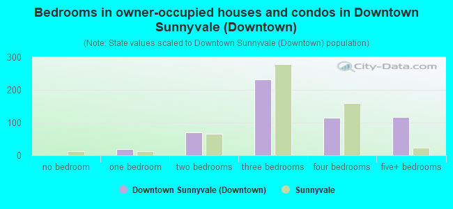 Bedrooms in owner-occupied houses and condos in Downtown Sunnyvale (Downtown)