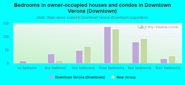 Bedrooms in owner-occupied houses and condos in Downtown Verona (Downtown)