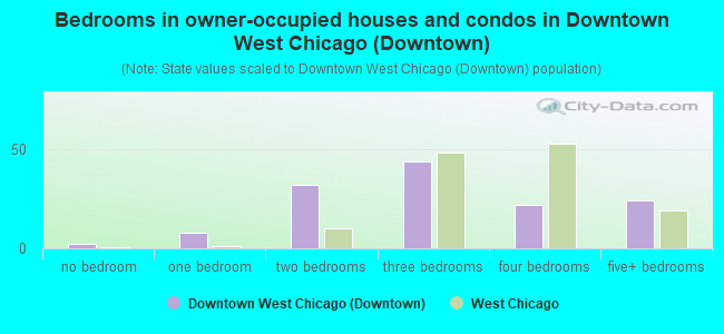 Bedrooms in owner-occupied houses and condos in Downtown West Chicago (Downtown)