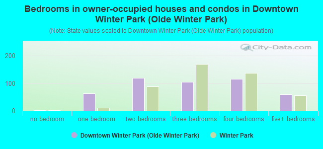 Bedrooms in owner-occupied houses and condos in Downtown Winter Park (Olde Winter Park)