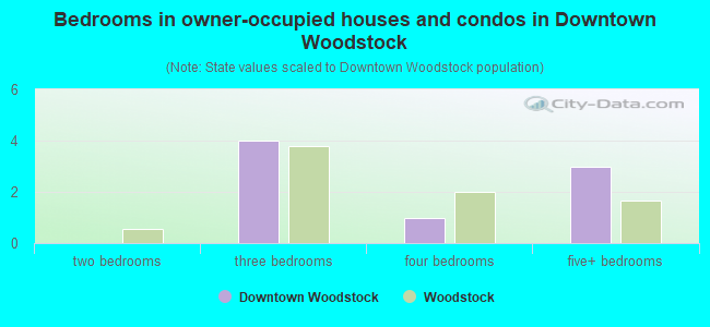 Bedrooms in owner-occupied houses and condos in Downtown Woodstock