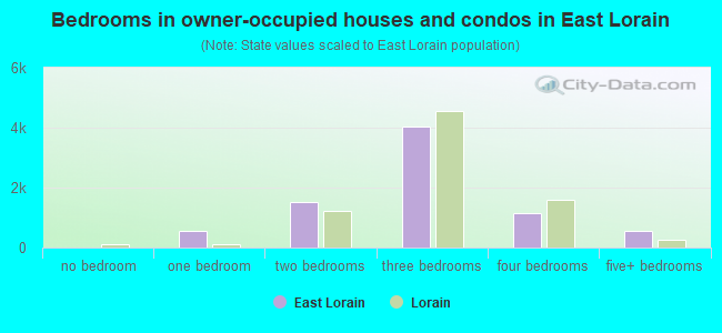 Bedrooms in owner-occupied houses and condos in East Lorain