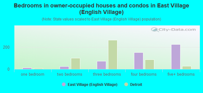 Bedrooms in owner-occupied houses and condos in East Village (English Village)