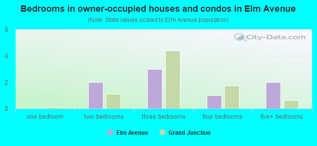 Bedrooms in owner-occupied houses and condos in Elm Avenue