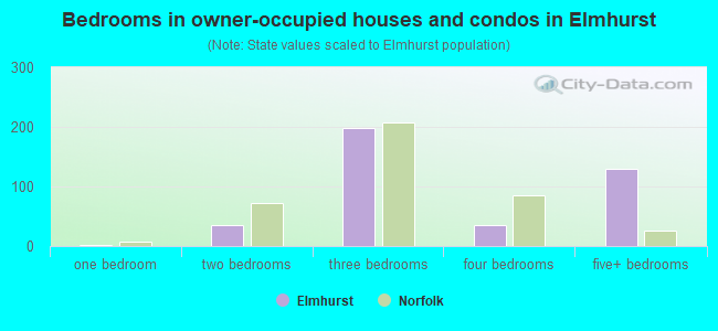 Bedrooms in owner-occupied houses and condos in Elmhurst