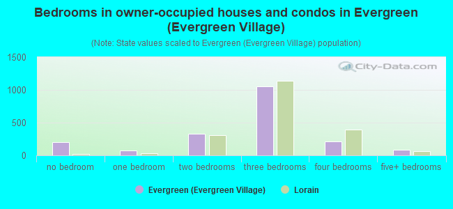 Bedrooms in owner-occupied houses and condos in Evergreen (Evergreen Village)