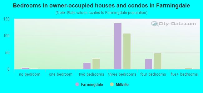 Bedrooms in owner-occupied houses and condos in Farmingdale