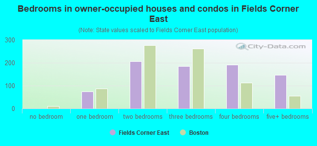 Bedrooms in owner-occupied houses and condos in Fields Corner East