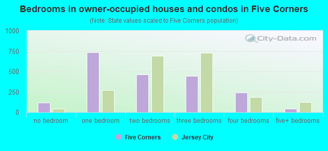 Bedrooms in owner-occupied houses and condos in Five Corners