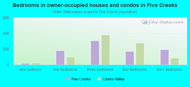 Bedrooms in owner-occupied houses and condos in Five Creeks