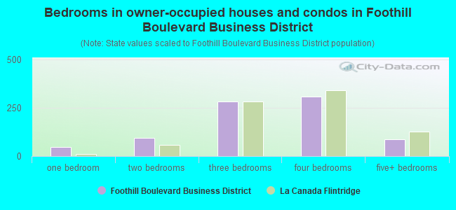 Bedrooms in owner-occupied houses and condos in Foothill Boulevard Business District