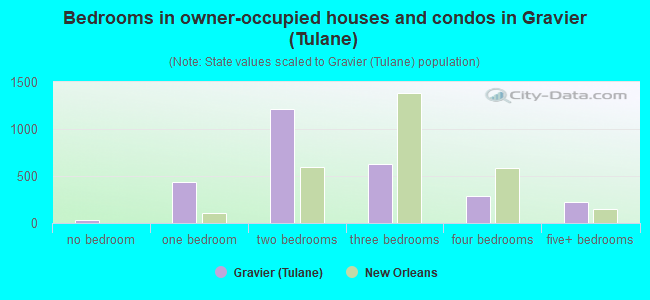 Bedrooms in owner-occupied houses and condos in Gravier (Tulane)