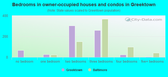 Bedrooms in owner-occupied houses and condos in Greektown