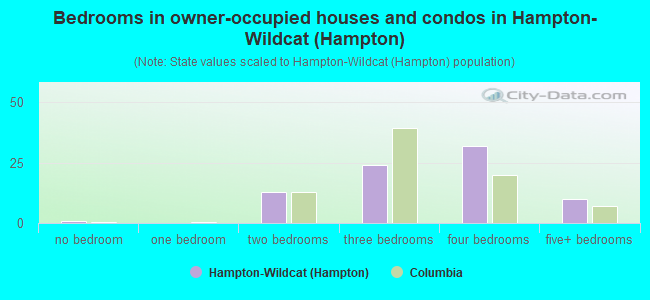 Bedrooms in owner-occupied houses and condos in Hampton-Wildcat (Hampton)