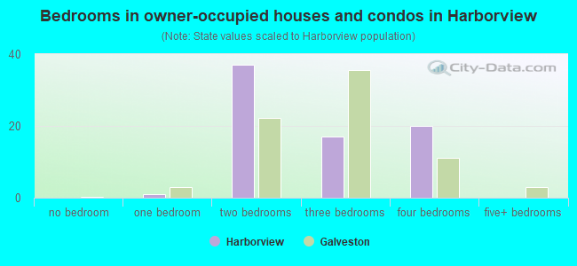 Bedrooms in owner-occupied houses and condos in Harborview
