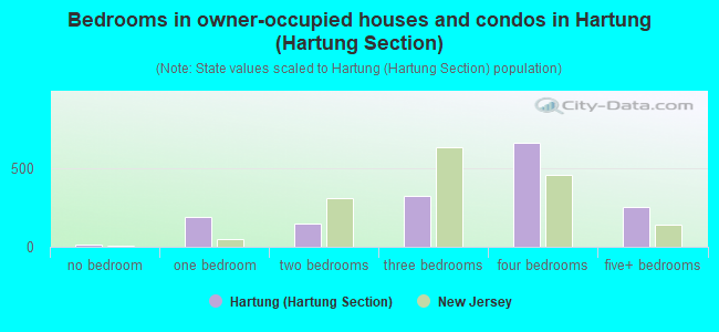 Bedrooms in owner-occupied houses and condos in Hartung (Hartung Section)