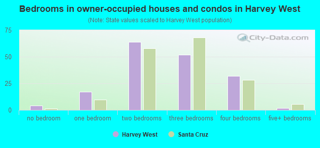 Bedrooms in owner-occupied houses and condos in Harvey West