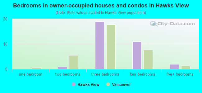 Bedrooms in owner-occupied houses and condos in Hawks View