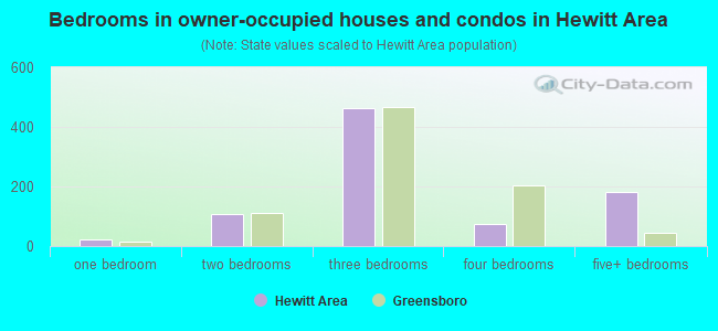 Bedrooms in owner-occupied houses and condos in Hewitt Area