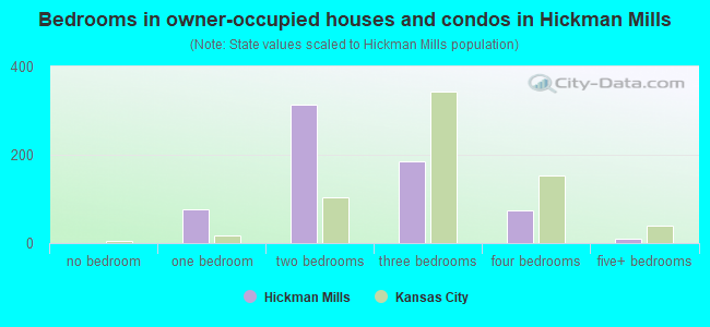 Bedrooms in owner-occupied houses and condos in Hickman Mills