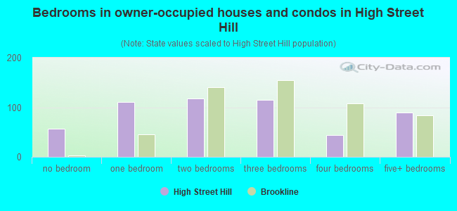 Bedrooms in owner-occupied houses and condos in High Street Hill