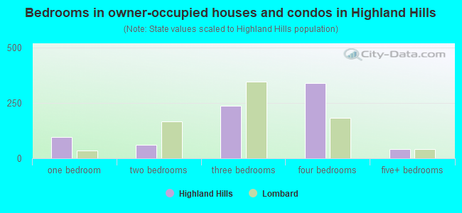 Bedrooms in owner-occupied houses and condos in Highland Hills